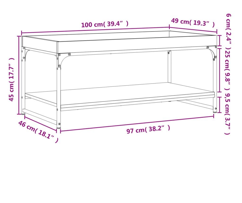 Stolić za kavu, dimljeni hrast, 100x49x45 cm, obrađeno drvo - 9