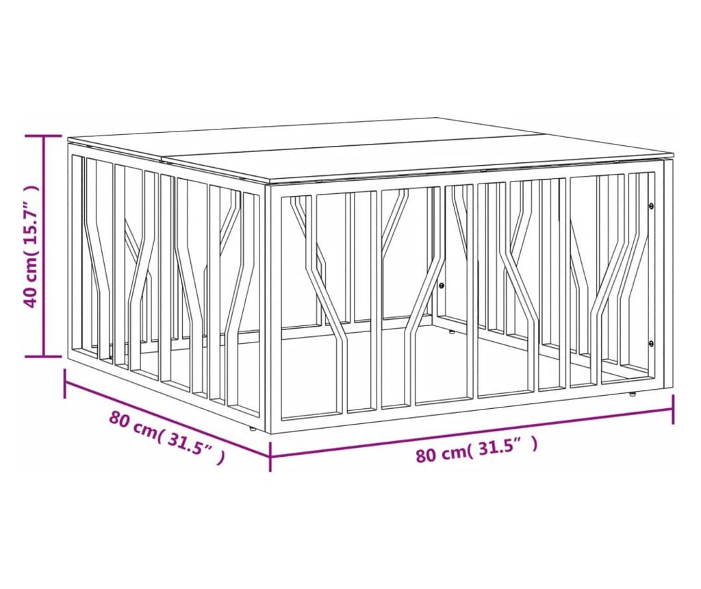 Kavni stol, zlatni, 80x80x40 cm, nehrđajući čelik i staklo - 6