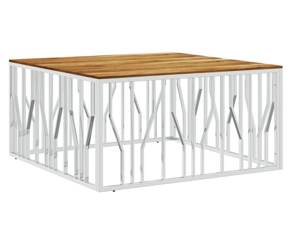 Klub stol, srebrni, nehrđajući čelik i masivno drvo bagrema - 2