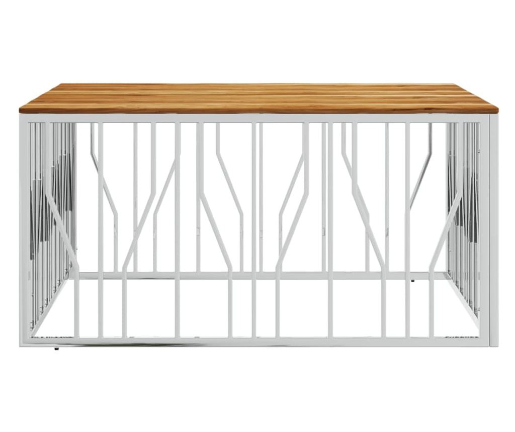 Klub stol, srebrni, nehrđajući čelik i masivno drvo bagrema - 3