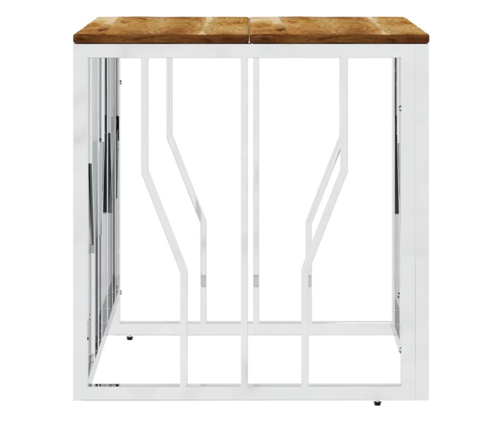 Stolić za kavu, srebrni, nehrđajući čelik i masivno drvo bagrema - 4