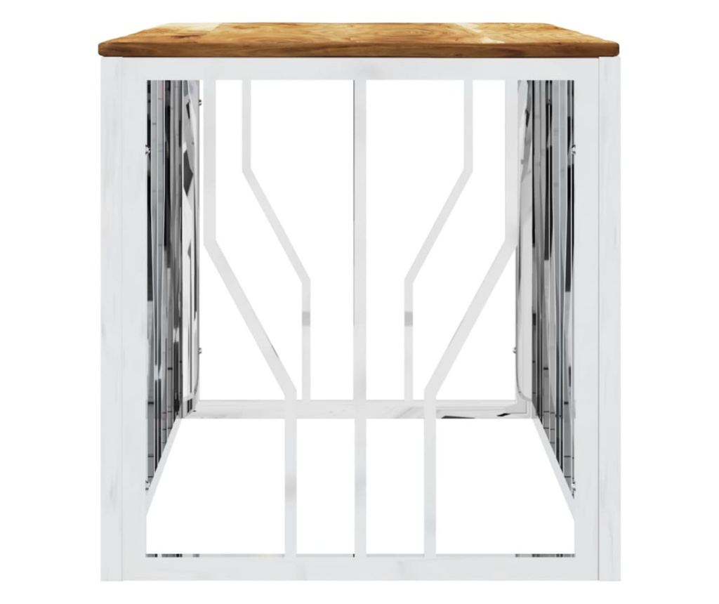 Stolić za kavu, srebrni, nehrđajući čelik i masivno drvo akacije - 4