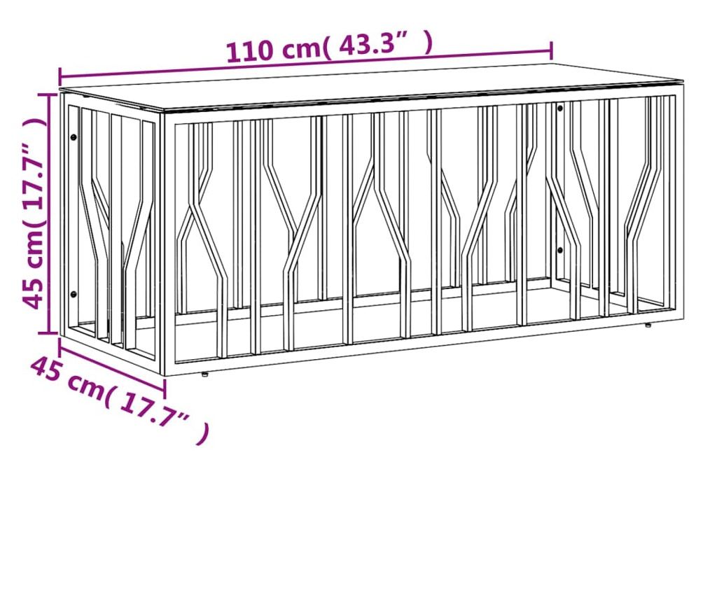 Stolić za kavu, srebrni, 110x45x45 cm, nehrđajući čelik/staklo - 6