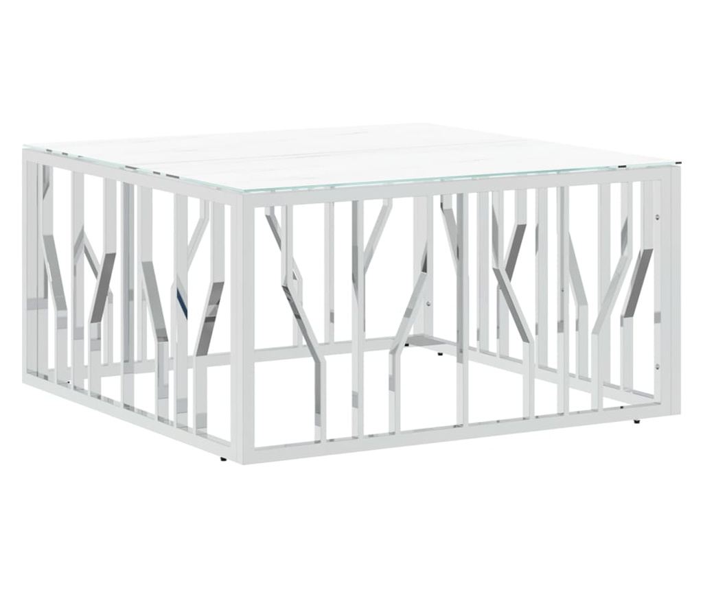 Stolić za kavu, srebrni, 80x80x40 cm, nehrđajući čelik i staklo - 2