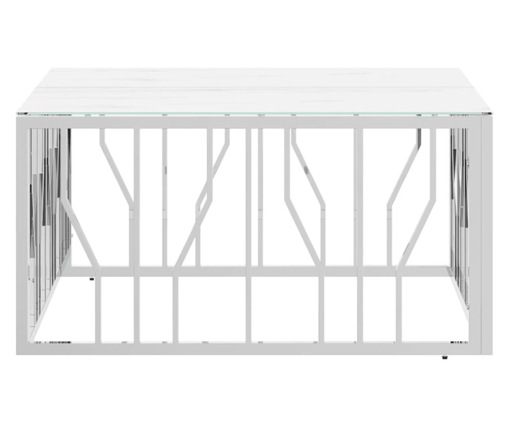 Stolić za kavu, srebrni, 80x80x40 cm, nehrđajući čelik i staklo - 3