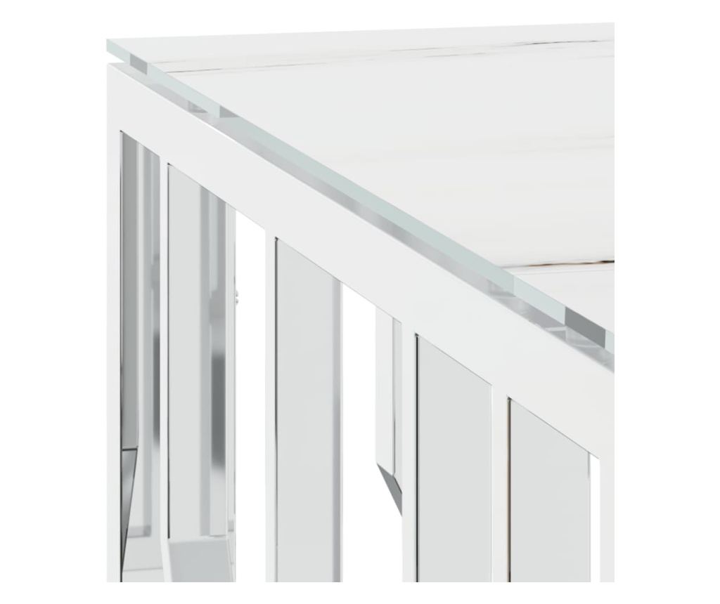 Stolić za kavu, srebrni, 80x80x40 cm, nehrđajući čelik i staklo - 5