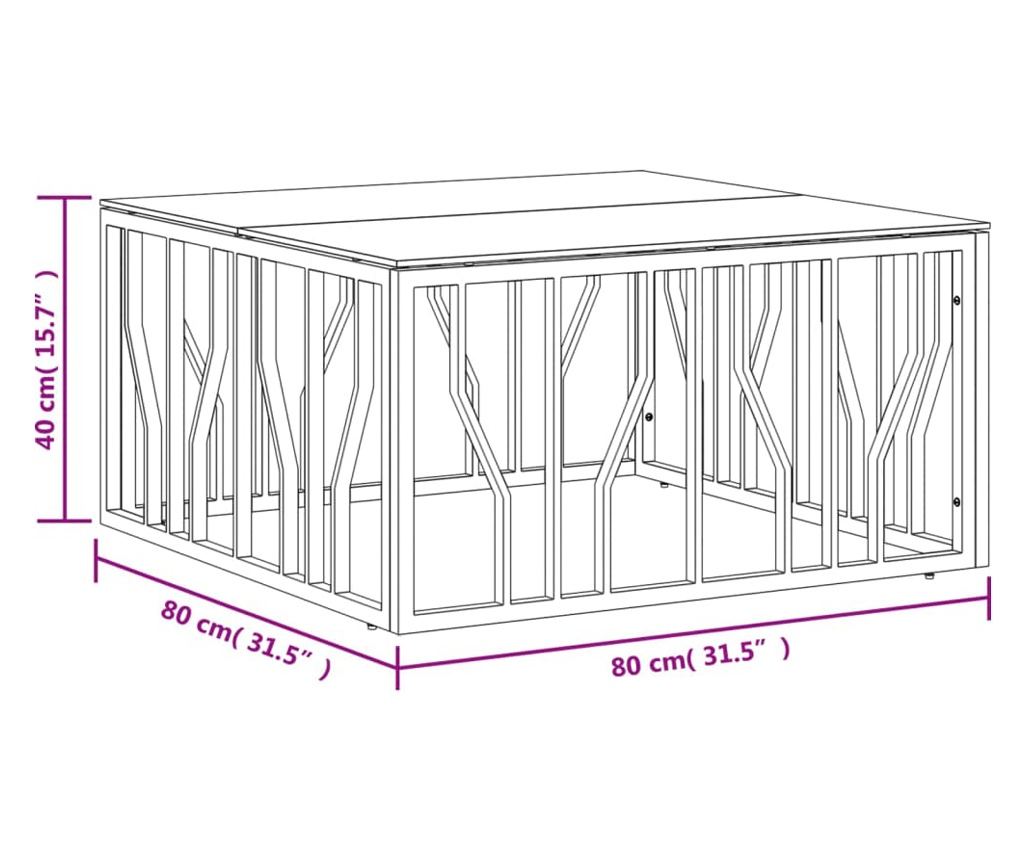 Stolić za kavu, srebrni, 80x80x40 cm, nehrđajući čelik i staklo - 6