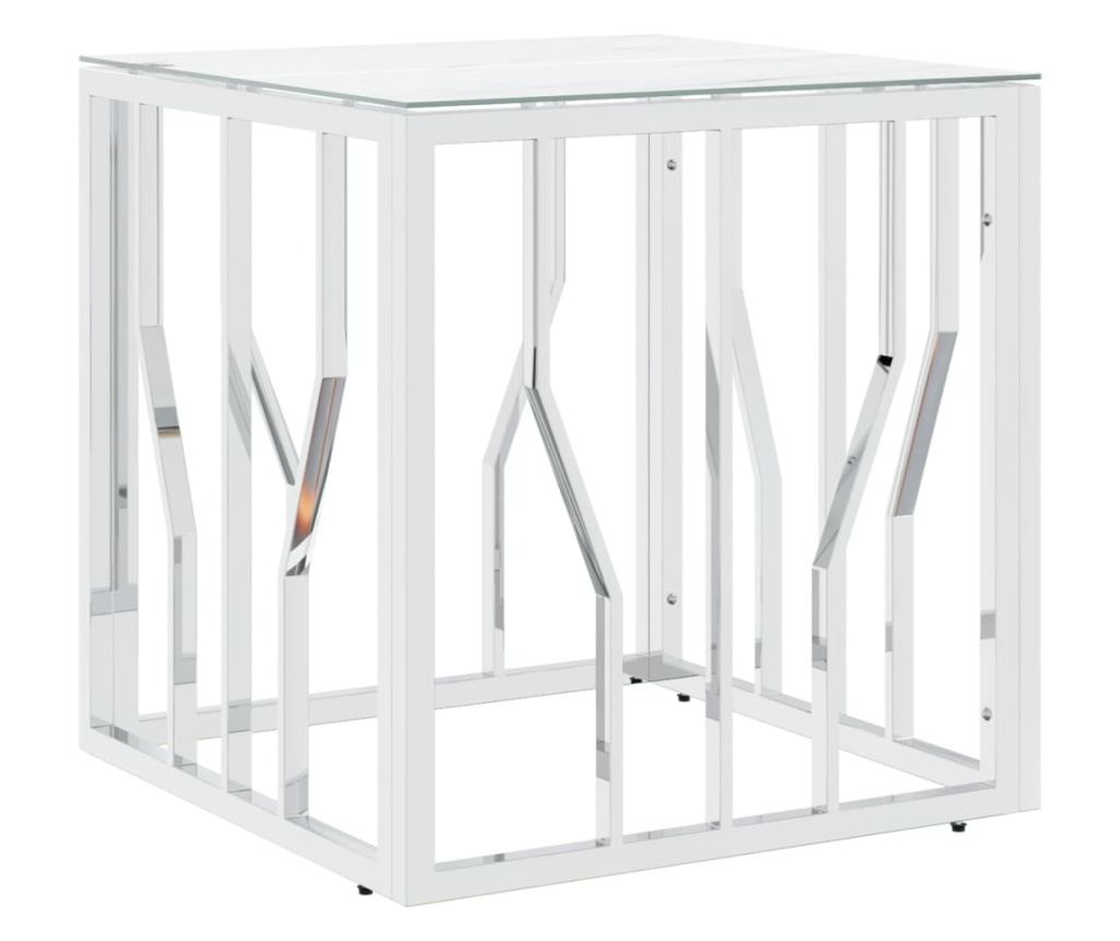 Stolić za kavu, srebrni, 50x50x50 cm, nehrđajući čelik i staklo - 2