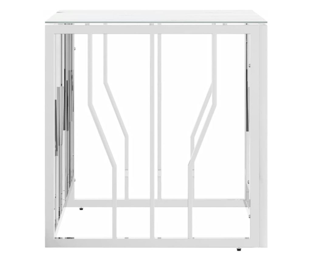 Stolić za kavu, srebrni, 50x50x50 cm, nehrđajući čelik i staklo - 3