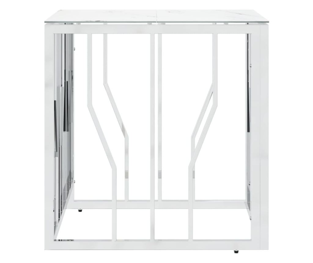 Stolić za kavu, srebrni, 50x50x50 cm, nehrđajući čelik i staklo - 4