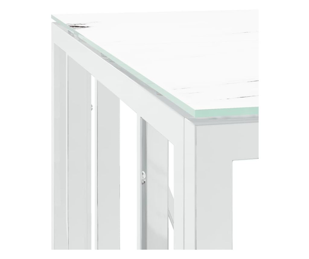 Stolić za kavu, srebrni, 50x50x50 cm, nehrđajući čelik i staklo - 5