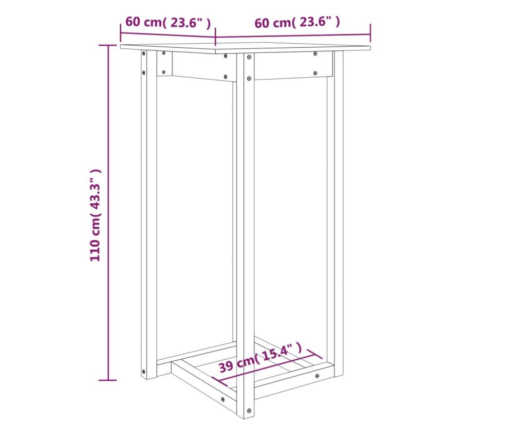 Barna miza, bela, 60x60x110 cm, masivno borovo leso - 7