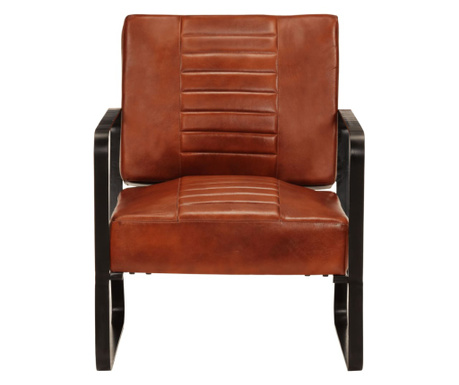 Стол за релакс, кафяв, 58.5x64x76 см, естествена кожа