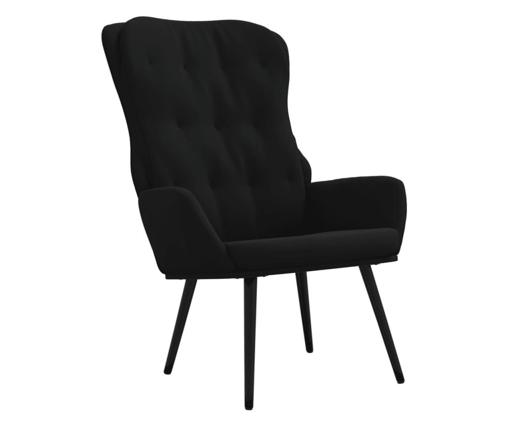 Naslanjač s podnožjem za noge, črn, žameten - 4