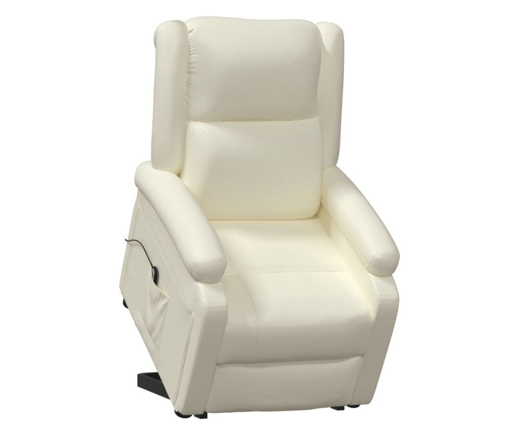 Zložljiv fotelj s dvigom, krem, ekološka usnja - 6