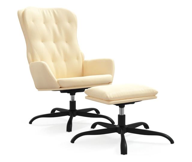 Sedež za sprostitev s taburejem, krem, ekološka usnja