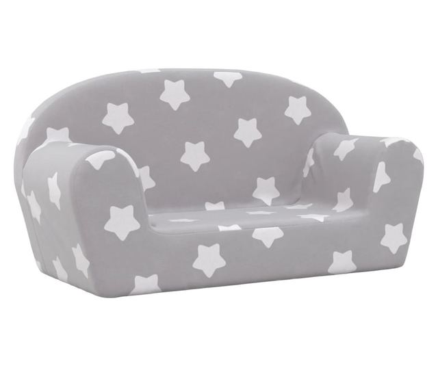 Otroška kavč 2 sedeža, svetlo siva z zvezdami, mehak pliš