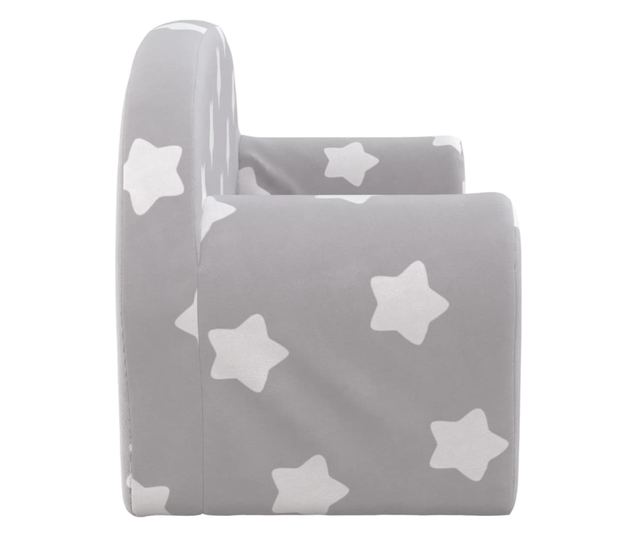 Otroška kavč 2 sedeža, svetlo siva z zvezdami, mehak pliš