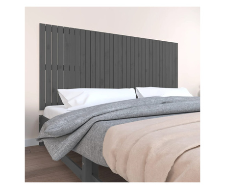 Tăblie de pat pentru perete, gri, 204x3x90 cm, lemn masiv pin
