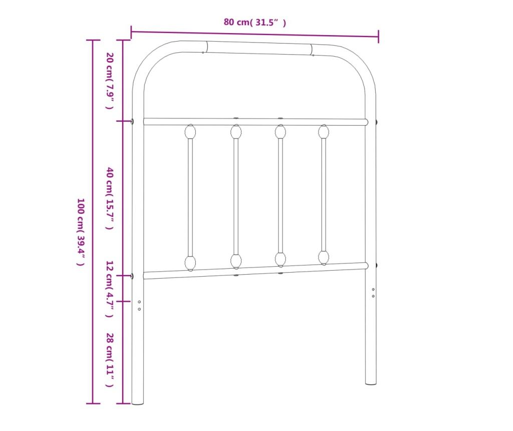 Metalni uzglavlje za krevet, bijelo, 75 cm - 7