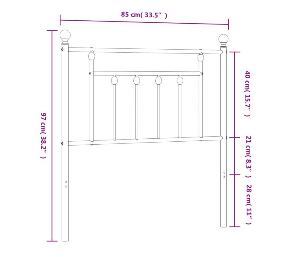 Metalni uzglavlje za krevet, bijelo, 80 cm - 7