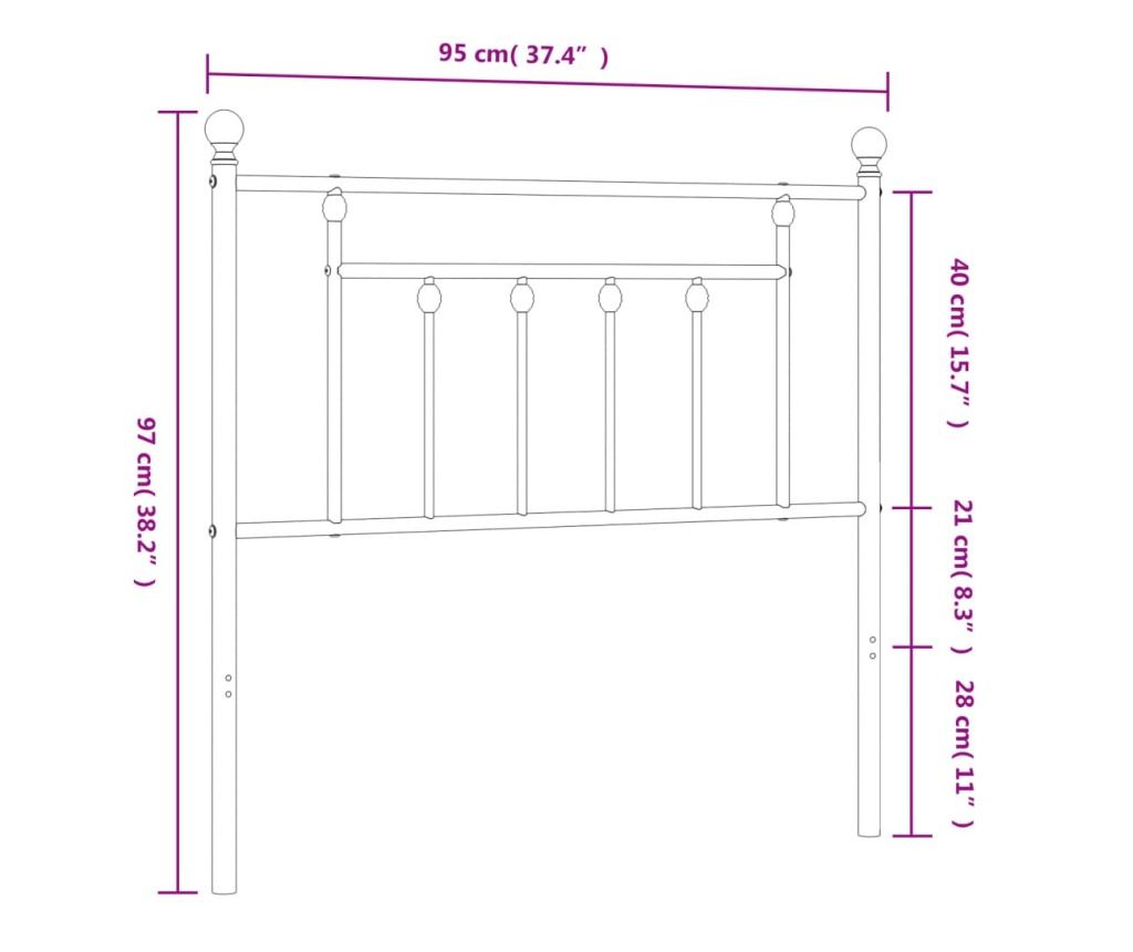 Metalni uzglavlje za krevet, bijelo, 90 cm - 13