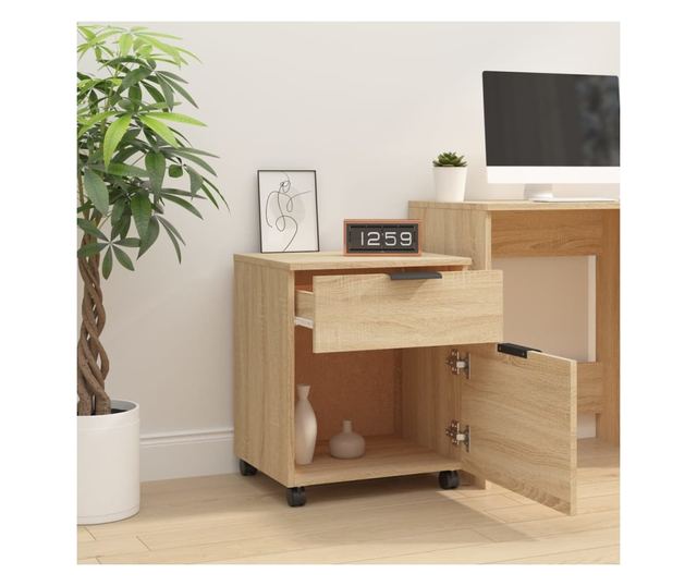 Mobilna szafka na kółkach, dąb sonoma, 45x38x54 cm, drewno przetworzone