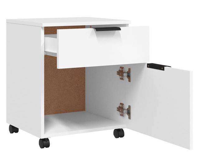 Fișet mobil cu roți, alb, 45x38x54 cm, lemn prelucrat