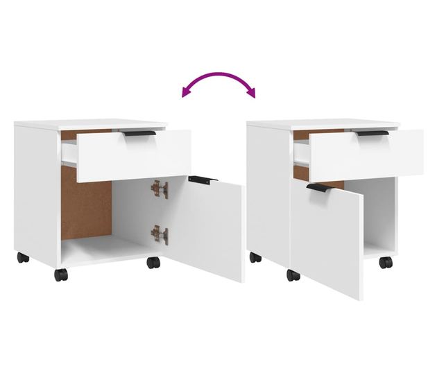 Fișet mobil cu roți, alb, 45x38x54 cm, lemn prelucrat