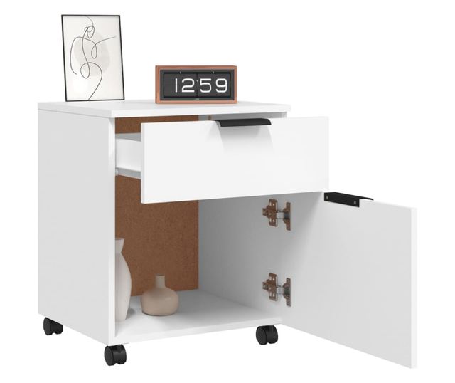 Fișet mobil cu roți, alb, 45x38x54 cm, lemn prelucrat