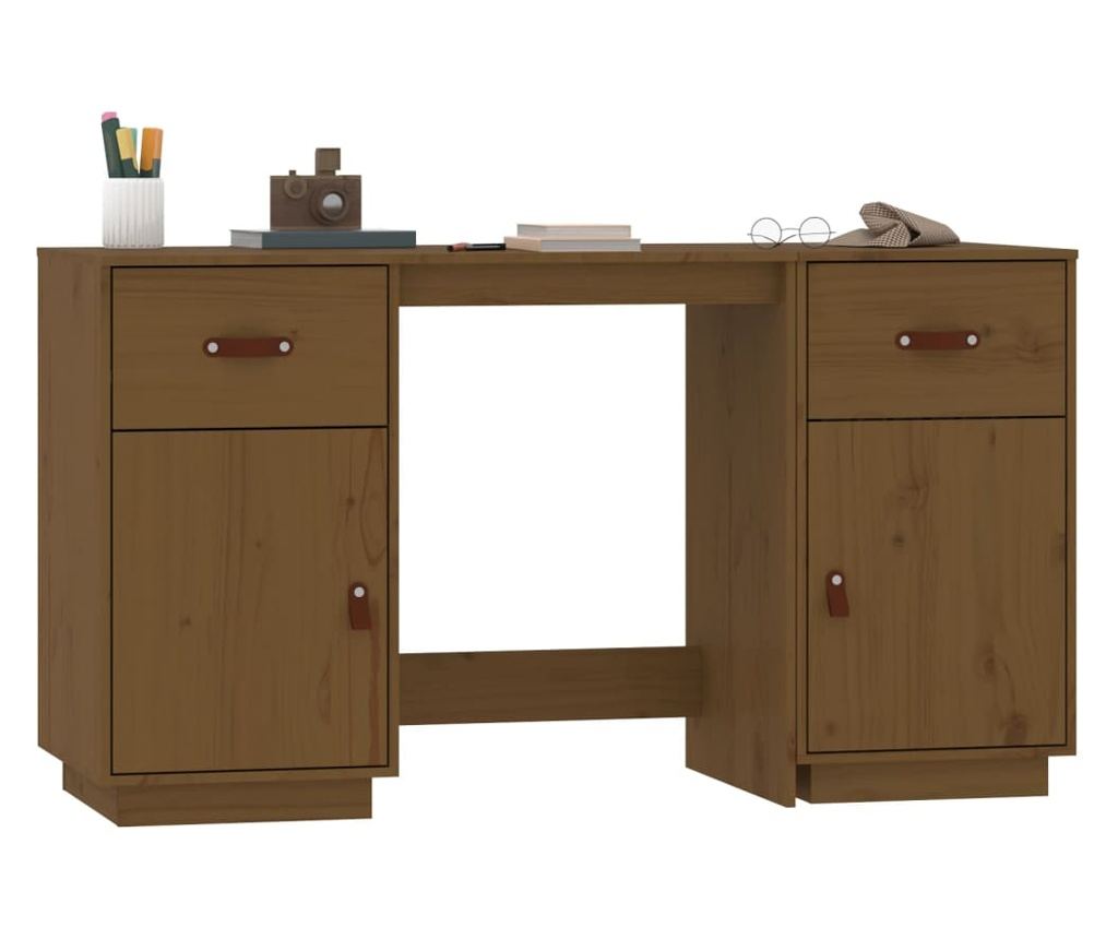 Pisarna s omaricami, medena rjava, 135x50x75 cm, masivna borovina - 4