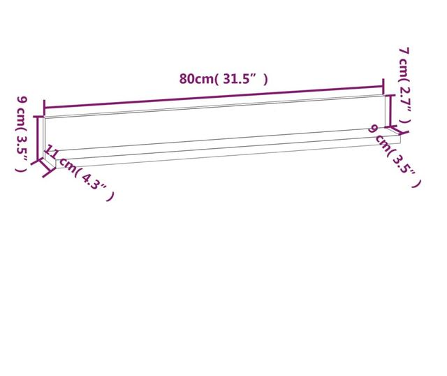 Стенни рафтове, 2 бр., 80x11x9 см, масивна борoва дървесина