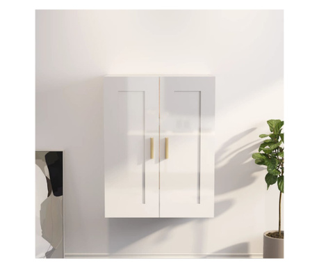 Бял екстрагланц стенен шкаф 69.5x32.5x90 см обработена дървесина