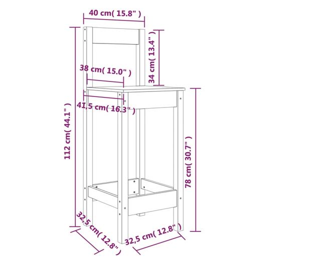 Bar stolčki 2 kosi. medena rjava 40x41,5x112 cm masivno borovo les.