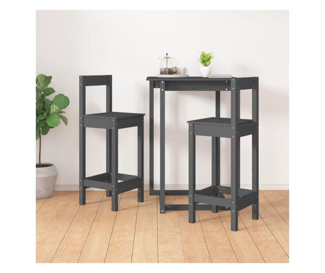 Bar stolčki, 2 kosi, sivi, 40x41,5x112 cm, masivna borova les.