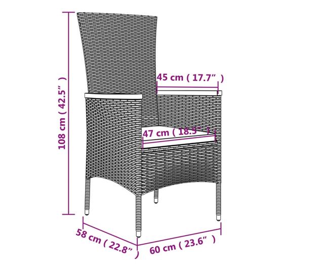 3 rszes fekete polyrattan kerti btor szett prnkkal