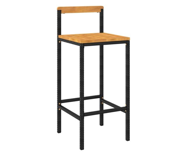 Barski stoli 2 kosa, črna, PE ratan in trden akacijev les