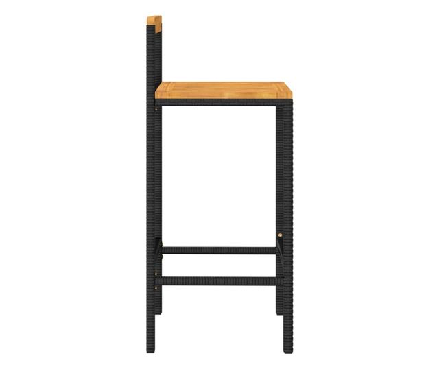 Barski stoli 2 kosa, črna, PE ratan in trden akacijev les