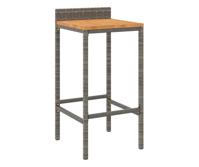 Barski stoli, 2 kosa, sivi, poli ratan in trden akacijev les