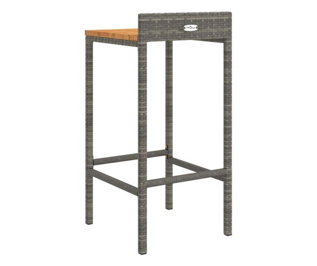 Barski stoli, 2 kosa, sivi, poli ratan in trden akacijev les