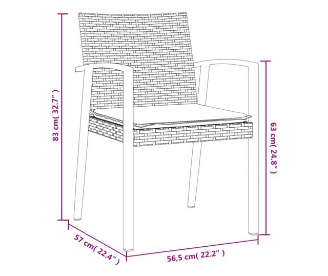 Kert szkek prnkkal, 2 db, barna, 56,5x57x83 cm, polirattan