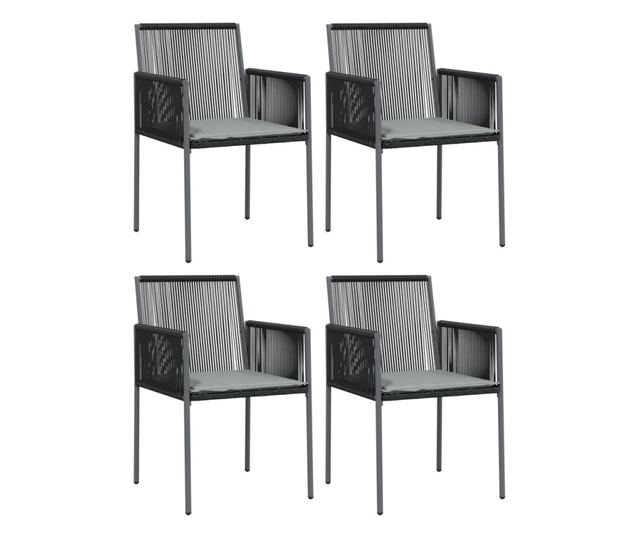 Kerti szkek prnkkal, 4 db, fekete, 54x60,5x83,5 cm, polirattan