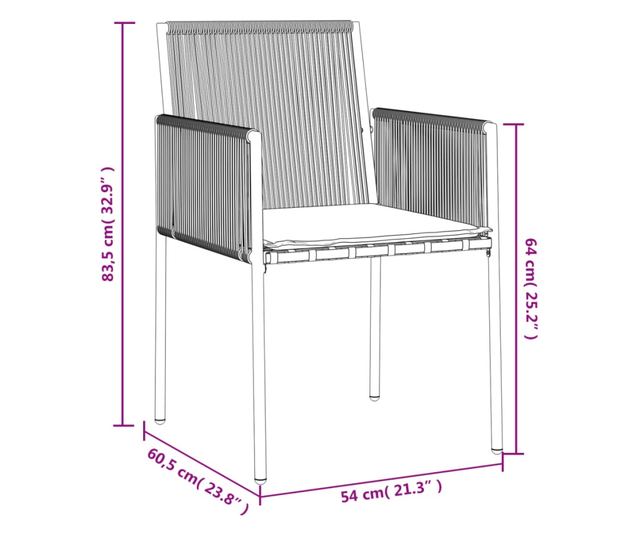 Kerti szkek prnkkal, 4 db, fekete, 54x60,5x83,5 cm, polirattan