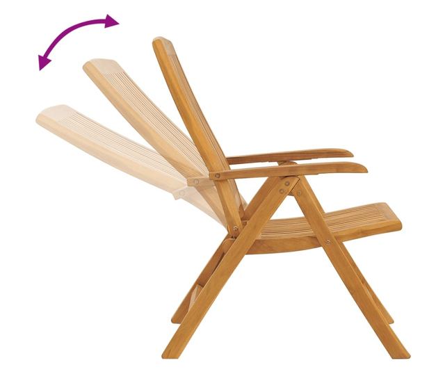 Наклоняеми градински столове с възглавници, 8 бр, тик масив