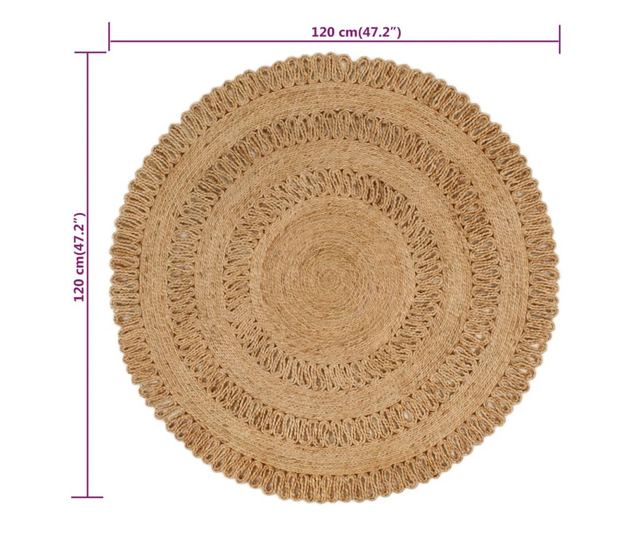 Prepletena preproga, 120 cm, juta, okrogla