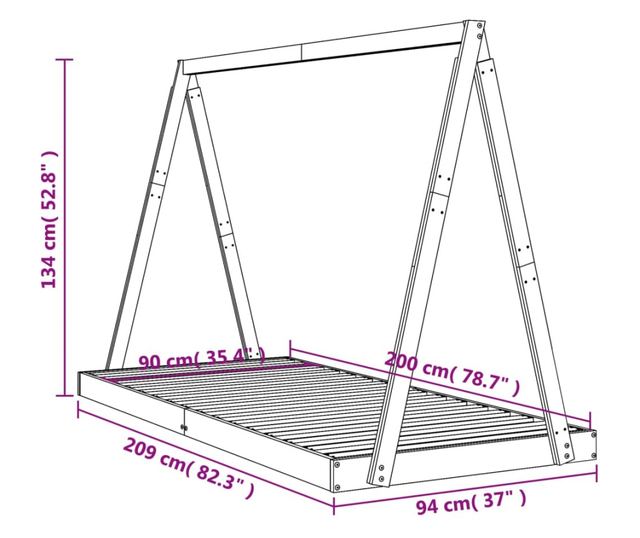 Παιδικό Κρεβάτι, 90x200 εκ., από Μασίφ Ξύλο Πεύκου