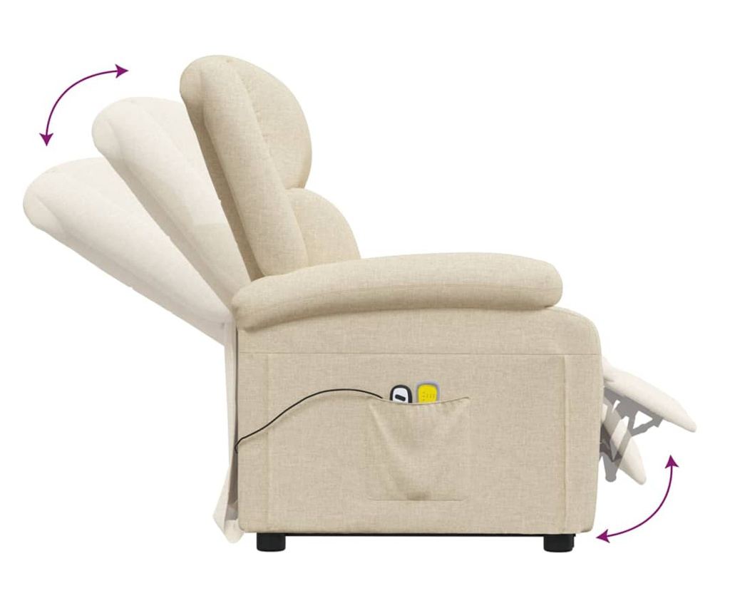 Fotelj za masažo, nastavljiv, s dvigom, krem, tekstilni material - 7