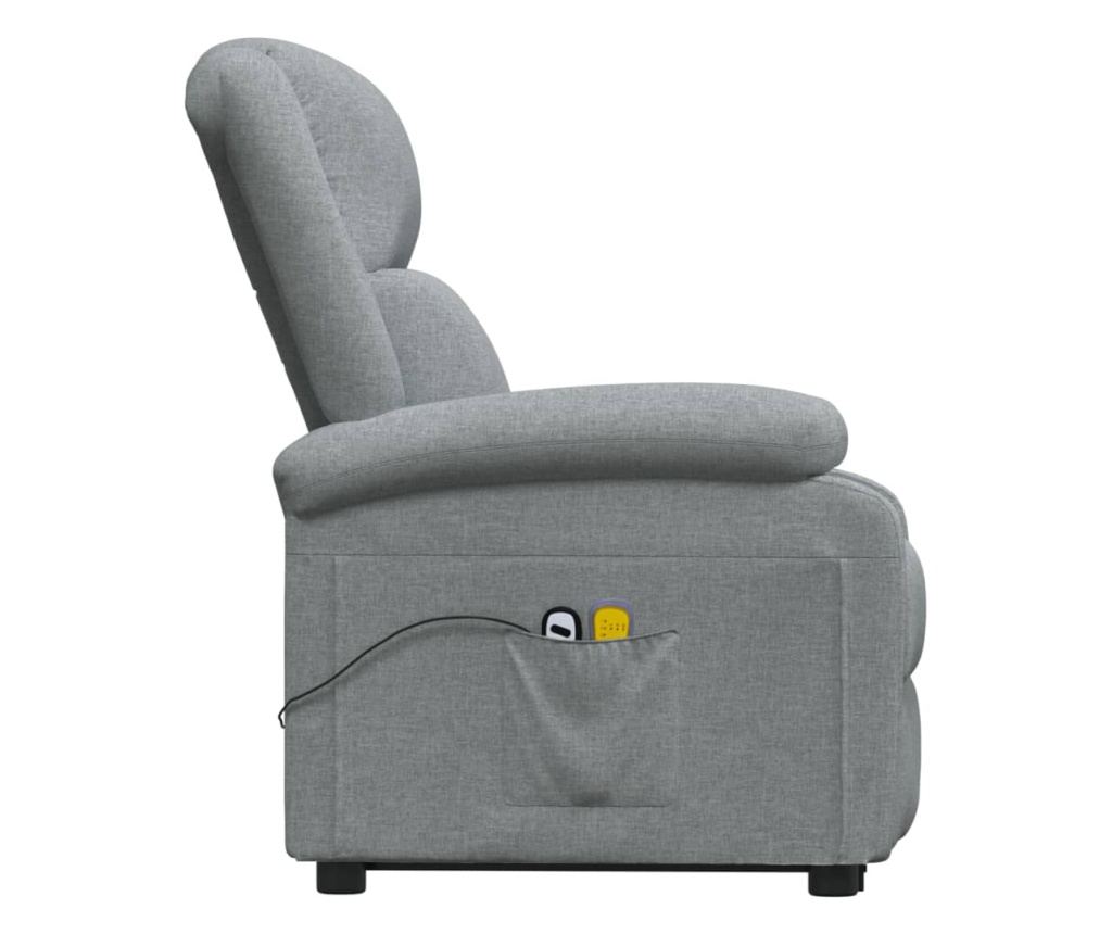 Masazni fotelj z nagibom in dvigom, svetlo siva, tekstil - 4