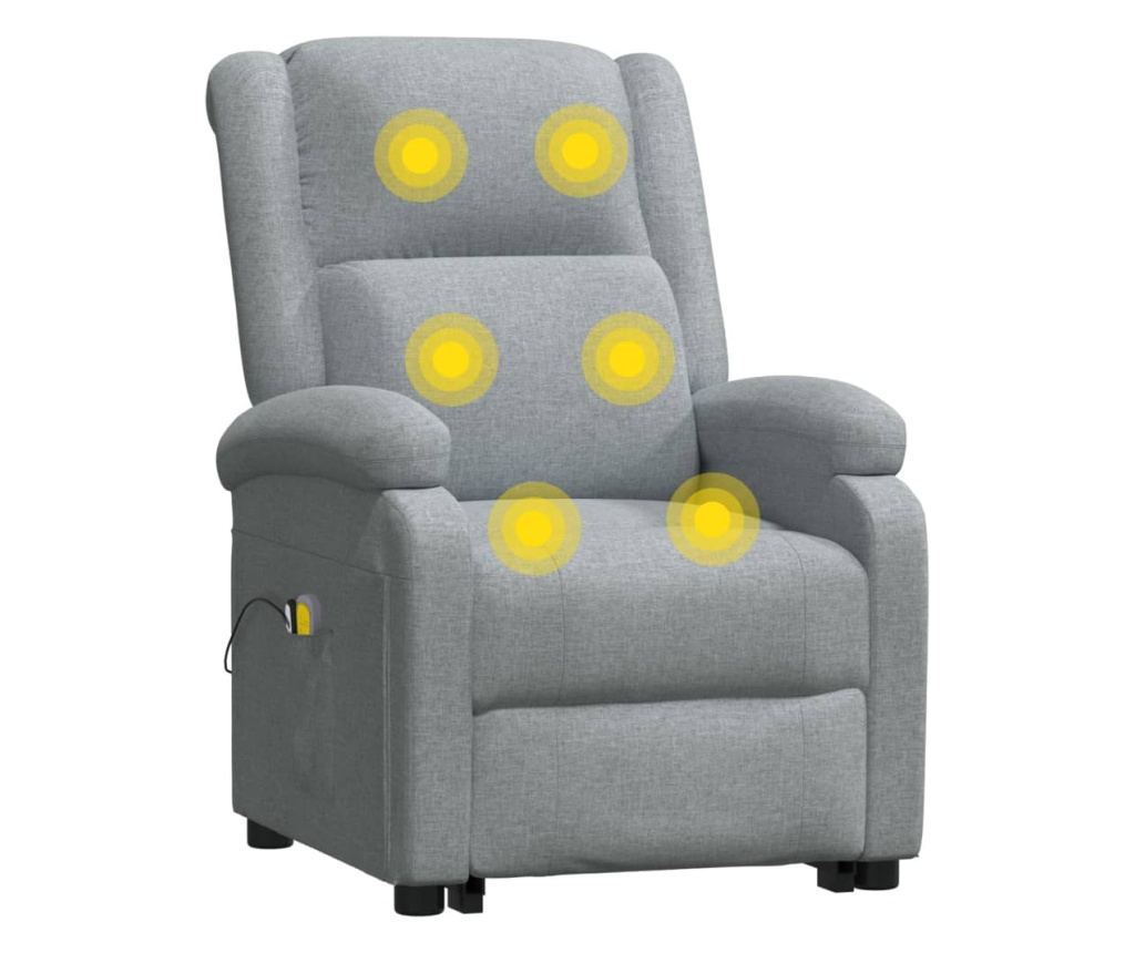 Masazni fotelj z nagibom in dvigom, svetlo siva, tekstil - 8