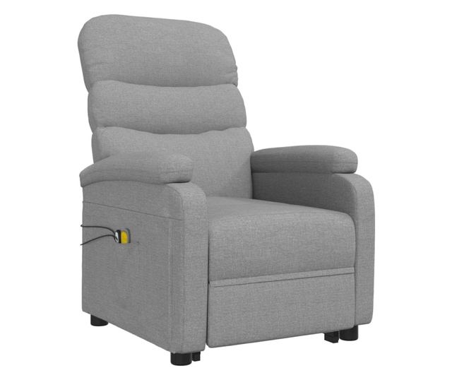 Masazni fotelj z nagibom in dvigom, svetlo siva, tekstil